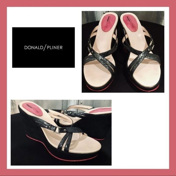 Donald J. Pliner Suede Wedge Strap Sandals Sz 7.5 - Picture 1 of 10